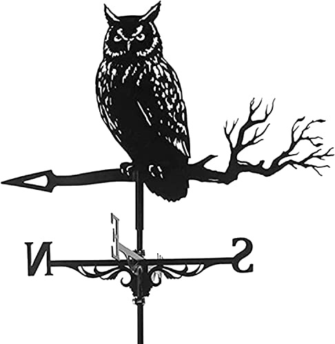 OIFAODAO, Veleta de búho Metal Negra Retro Granja Jardín Patio Adorno Techo Decoración Veletas Indicador dirección del Viento,Veleta