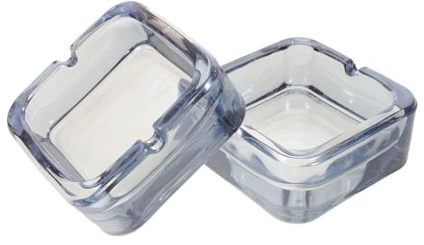 FUTUREORYY Cenicero de Vidrio Transparente Cuadrado 9,4x9,4x4 Cm a Prueba de Viento 2 Piezas para Decoración de Escritorio, Hogar y Oficina, Uso Interior y Exterior, Diseño Portátil