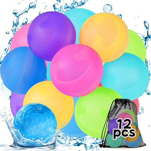 12 Stück Wasserbomben Wiederverwendbar, Wasserbomben Selbstschließend | Schnell Befüllbare, Nichtmagnetischer Sicherheitswasserball für Kinder und Erwachsene, Wasserballons für Outdoor, Wasserpark