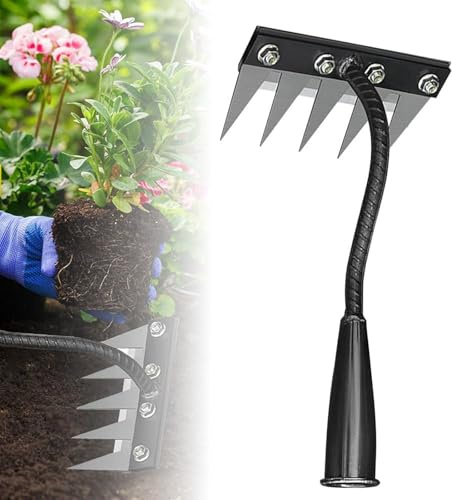 2026 Rateau de Désherbage – Râteau de Jardin Professionnel 5/6/7/8 Dents avec Manche Long, Outil Métal Très Résistant pour Désherber, Ameublir la Terre et Préparer Les Semis (5 Dents)