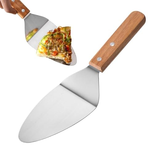 Pizza Spatula - Stainless Steel Pizza Server, Wooden Handle Pie Cutter,Food Grade Baking Slicer | Ergonomic Cooking Turner, Desserts Biscuits Baking Domestic Professional Kitchen Vital Utensils
