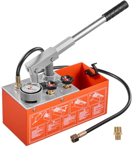 VEVOR Bomba de Prueba de Presión Hidráulica 6,06 L, Manual, Doble Válvula | Rango de prueba de 0-30 bar, Con Manómetro y Tanque, Material Resistente, Para Sistemas de Tuberías de Agua, Calefacción