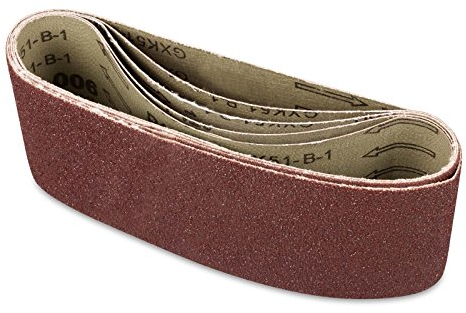 hanSe Schleifpapier Schleifband, 5 Stück (75x533mm) in Rot, jeweils 1 Band mit 40, 60, 80, 120 und 180 Körnung, Heimwerkerbedarf