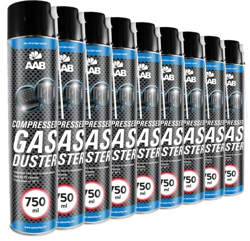 AABCOOLING Reinigungsspray 9 x 750ml, Druckluftreiniger, Druckluft aus der Dose, Reinigung von Tastatur, PC, Bildschirmen, Konsolen, Kopierer, Gehäuse, Pressluft