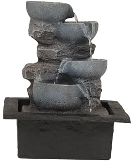 DRULINE Zimmerbrunnen France Brunnen mit Wasserfall und LED Beleuchtung für Drinnen und Draußen Polyresin in Stein Optik Wasserspiel mit Pumpe | 18430 | L x B x H 22 x 19 x 27 cm | Grau Braun