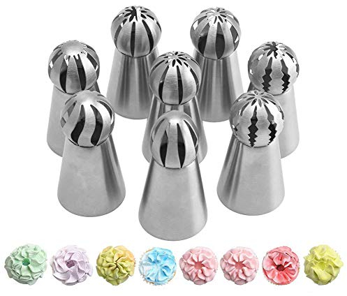Set di 8 punte russe per tubazioni russe in acciaio inox con punte a sfera per glassare e glassare tubazioni, set di punte per decorazione torte fai da te kit (1)