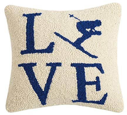 Peking Handicraft 31JES1712C12SQ Love Ski Hook Pillow, 12-inch Square, Wool and Cotton