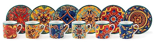 Excelsa , Porcellana, Set 6 tazzine da caffè Trinacria con piattino, multicolore