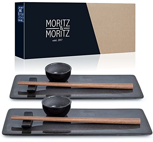 Moritz & Moritz Set di stoviglie per sushi per 2 persone - 10 pezzi - Set per servire il sushi con 2 piatti per sushi - 2x piatti per sushi, ciotola per miso, ciotoline e bacchette
