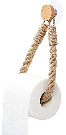 Tucireat Badezimmer Set Bambus 1 Stück Toilettenpapierhalter Ohne Bohren Selbstklebend Toilettenpapierrollenhalter Vintage Hanfseil Holz Toilettenpapierrollenhalter Wc Papier Halterung
