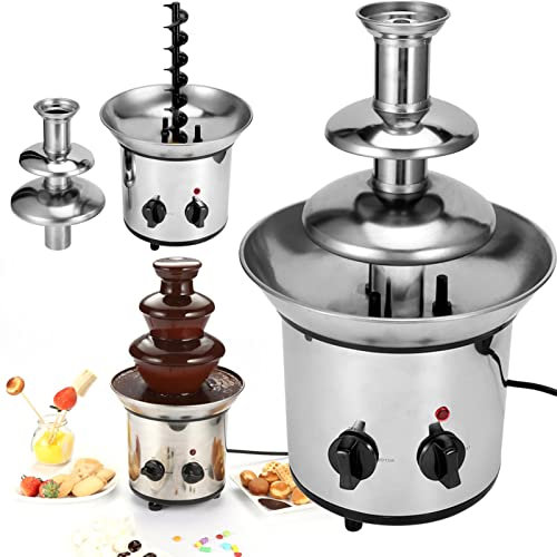 DZX Fuente de Fondue de Chocolate, 3 Niveles,Mini Máquina Eléctrica de Acero Inoxidable Choco Melts, Calentador de Inmersión, Capacidad de 1,8Kg/4 LB, para Queso Mantequilla Caramelo Chocolate