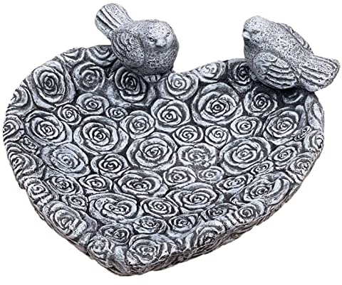 stoneandstyle Vogeltränke XL Rosenherz mit Vögeln frostfest Steinguss 6,4 kg