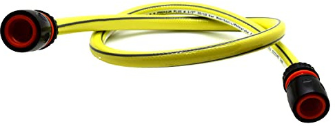 Garden Hose Pipe, Outdoor Tap to Reel Connection Set, Anti-Kink Reinforced 4 Layer Non-Toxic 1/2 Hose (Yellow, 1.5 m / 4.92 ft + 2 Quick Connectors)