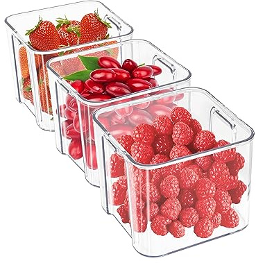 MineSign 3-pack kylskåp organisering låda avdelare kub utdragbara fack klar matbehållare kylskåp förvaringsbox producerar spara för skafferi köksskåp