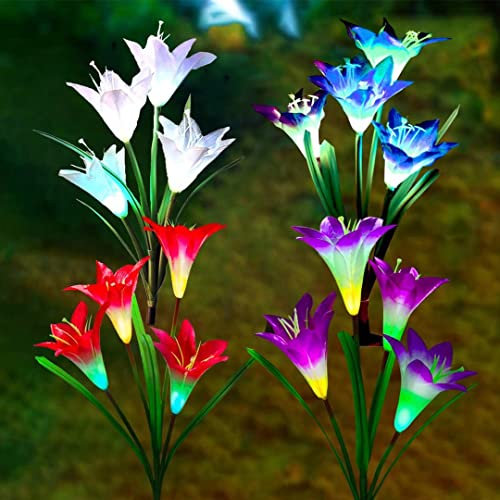 4 PCS Fleurs de Lys Lampes Solaires d'extérieur, Lampes de Lys, Lampe Solaire Fleur, Lampe Solaire de Pelouse LED, Parfait pour Jardin, Cour, Patio, Éclairage 8~10h, 4 Fleurs de Couleur