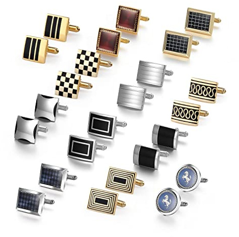 Boutons de manchette en argent pour homme - Cadeau de fête des pères - Cadeau de mariage - 24 PC Golden, Burgundy, Navy Blue, Laiton