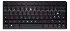 CHERRY KW 9200 Mini, Clavier Compact Multi-Appareils Jusqu’à 4 Appareils, Disposition Belge (AZERTY), Bluetooth, 2,4 GHz ou Filaire, Rechargeable, Noir