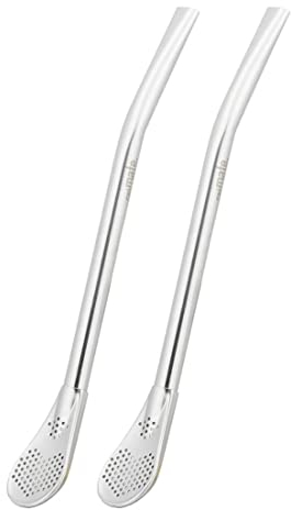 caáMate Bombilla ● Mate Tee Sieb Trinkhalm in Löffelform ● Edelstahl 16cm Spülmaschinenfest ● Das Original (Silber, 2 Stück)