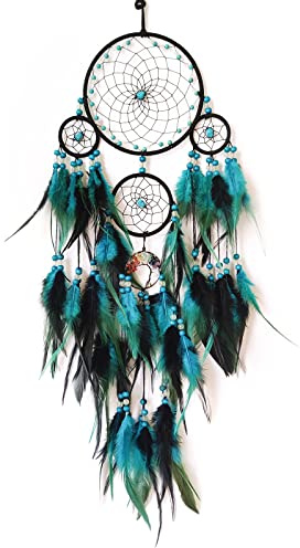 Donko Blue and Black Dream Catcher with Crystal Tree of Life Large Dream Catchers Wall Decor Handmade Feather Dreamcatcher Wall Hanging Ornament for Bedroom Living Room Home Decor