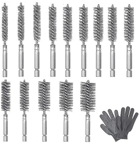 Drahtbürste Bohrmaschine, 14 Stück Zylinder Drahtbürste 1/4 Stahlbürste Ofenrohrbürste Kesselbürste Bohrlochbürste Zylinderbürste Drahtbürsten Set für Bohrmaschine Schlagbohrmaschinen