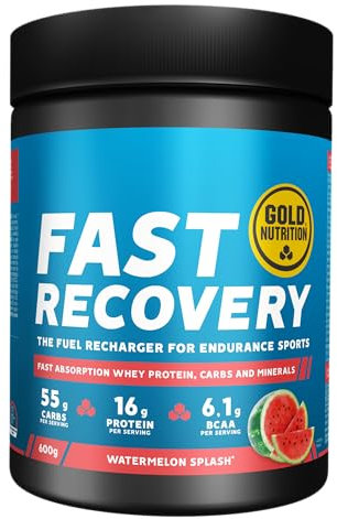 GoldNutrition, Fast Recovery Drink, Bebida Deportiva, Recuperador Muscular con BCAA, Carbohidratos y Proteína Aisalada de Suero, Ideal para la Recuperación Muscular, Sabor Sandía, 600 g