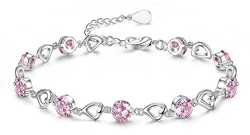 JeweBella Silber Armband für Damen Mädchen Verstellbares Liebes Herz Armband Glänzender Zirkonia Kristall Armbänder Armkette Armband Freundschaftsarmbänder für Frauen Mädchen Weiß/Blau/Rosa/Lila