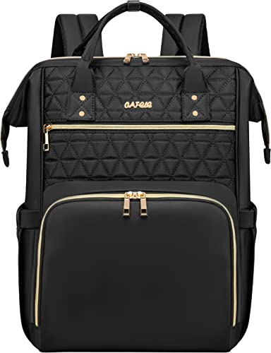CAFELE 17.3 In Laptop Backpack Women,Fashion Anti-theft Business bagpack,Travel Computer Purse Work back pack with USB Port,Wide Open Design,Quilted Black