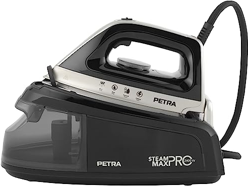 Petra PF01137VDE Dampfbügelstation – 1,2 L Abnehmbarer Wassertank, 2400W, 2m Kabel, Eingebauter Aufbewahrung, Keramiksohle, Anti-Tropf Funktion, Vertikaler Dampf Für Kleidungsstücke