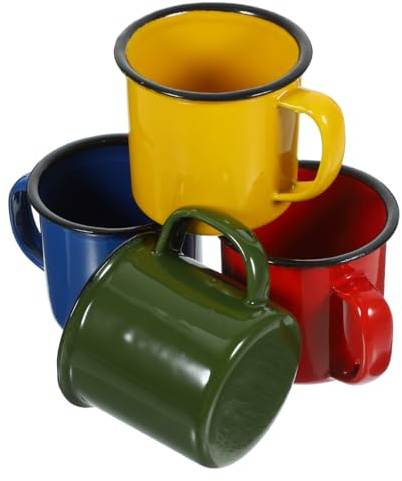 CIYODO 4 Tazas De Agua Del Hogar Taza Esmaltada Vintage Con Asa Antideslizante Taza De Jugo Y Leche Multifunción 2.55X2.55X2.36in Para Uso Diario Y Fiesta
