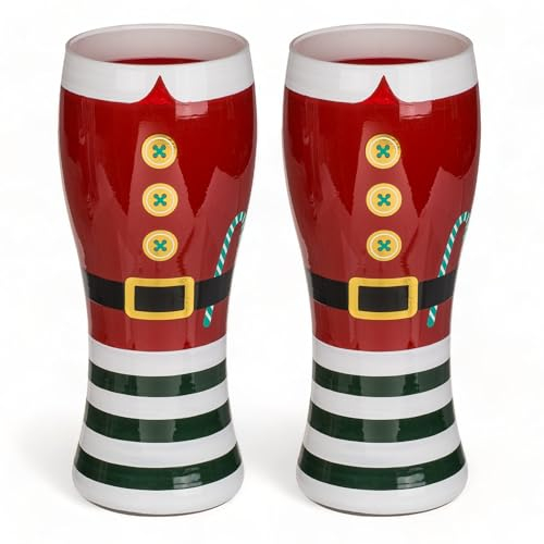 MIJOMA Weihnachts-Gläser im Santa-Design, 2er-Set - Exklusive, trendbewusste Weihnachtsdeko mit Stil und Charme für stilvolles Feiern und Dekorieren. (Biergläser - 460 ml)
