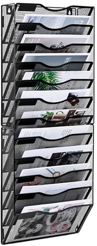 Solinxe Zeitungshalter Wand mit 12 Fächern Metall Zeitungsständer Hängeregister Wandablagefächer A4 Papier Dokumentenablage Büro Schule Ablage Organizer, Schwarz