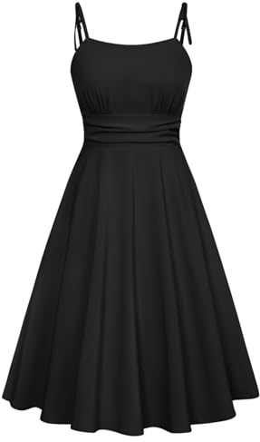 Belle Poque Womens Spaghetti Strap Midi A Line Dress Summer Casual Beach Dresses Wedding Guest Cocktail Dress Black L