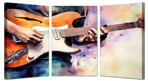 veces Abstrakte Musik Poster auf Leinwand Groß Schlafzimmer Bilder, Gitarre Musik Kunst Wandbild Kunstdruck Wanddeko Wohnzimmer Kunst Modern Textur für Büro - 50x70cmx3 Gerahmt