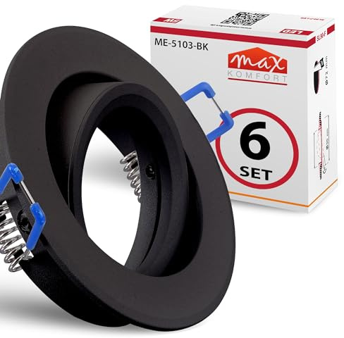 Maxkomfort 6x Einbaustrahler Schwarz Matt 5103-BK IP20 mit GU10 Fassung, Schwenkbarer, Rund, – Rostfrei & Flexibel