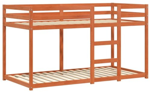 vidaXL Litera de Madera Maciza de Pino marrón Cera 90x190 cm