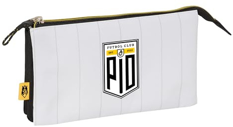 safta Kings League Pio Federmäppchen für Kinder, ideal für Kinder im Schulalter, bequem und vielseitig, Qualität und Widerstandsfähigkeit, 22 x 3 x 12 cm, Schwarz/Weiß, schwarz/weiß, Estándar,