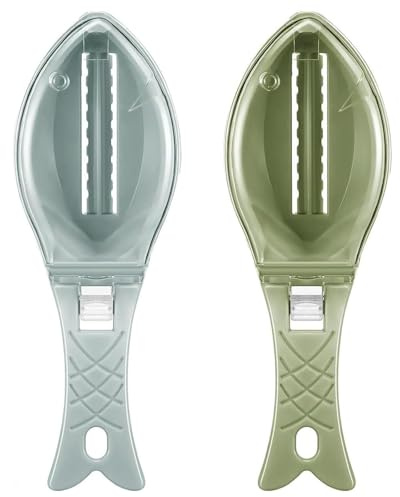 TRHDFW 2 Pcs Multifunctional Fish Clean Scales, Fish Scales Brush Peeler, Fish Descaler Tool with Cover, Fish Skin Scaler with Cover, Remove Fish Skin Scraping Brush, Kitchen Cooking Tools(Blue/Green)