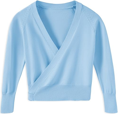 DANSHOW Fille Ballet Longues Manches Boléro Hauts Enroulés, Cardigans de Danse pour Enfants, Pull de Danse en Velours Intérieur Tricoté, 7-8 ans