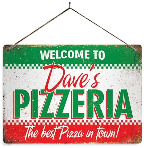 Personalised Pizzeria. Large metal sign with 2 holes and twine. Any name Pizza Familly Garden Kitchen