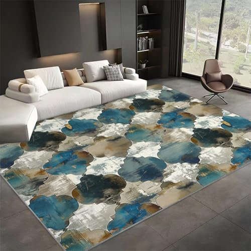 Teppich Schlafzimmer Geometrische Marokkanische Fliesenstruktur 120x170 cm Modern Teenager Kind Junge Wohnzimmer Teppich rutschfeste Kurzflor Dekoration Carpets Flanell Teppiche