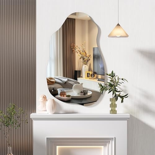 Hasipu 80x50cm Irregular Wall Mirror - Asymmetrical Frameless Decorative Mirror for Bedroom, Bathroom, Living Room, Modern Unique Wall Decor | Frameless Wall Mirror, 4mm Tempered Glass, Horizontal & Vertical, Wall Mount, Bathroom, Bedroom, Modern Home Decor