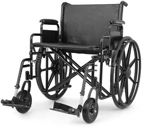 Magshion Extra-Wide Bariatric Wheelchair for Adults – 500 lb Capacity, 24” Seat, Foldable Heavy-Duty All-Terrain, Adjustable Footrests – Black Frame