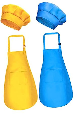 IMIKEYA Malkittel-set für Jungen und Mädchen 2-teiliges Set Aus Polyester Malschürze und Kochmütze Gelb und Himmelblau – für Jungen und Mädchen