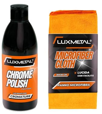 Lux Metal - Kit de polissage Chrome Polish 250g + chiffon microfibre | Pâte abrasive pour chrome, élimine rayures, oxydation, rouille | Brillance voiture, moto, carrosserie
