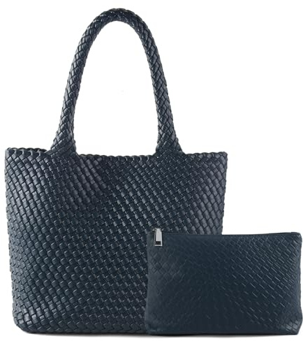 SLHFPX Handgewebte Tasche für Damen, oberer Griff, Schultertasche, veganes Leder, groß, für Reisen, Strand, Hobo-Handtasche