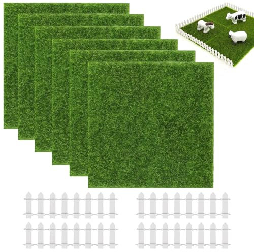 TUBAWD 10 Pcs Fake Grass, Artificial Grass, Lifelike Model Grass And Small Wooden Fence Easy to Use Suitable for Flower Plant Garden Lawn Crafts Decoration