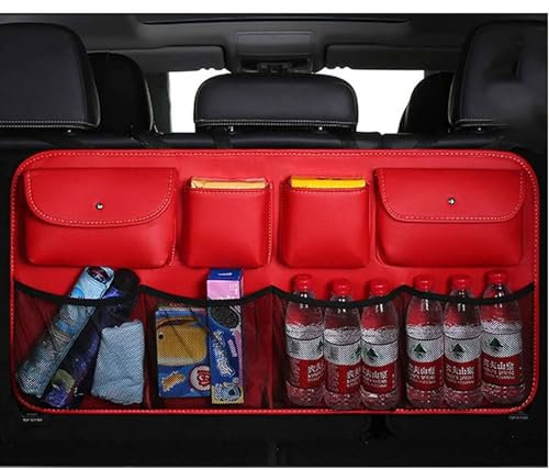 XLKWNNAD Auto Kofferraum Organizer Für FIAT 500 500S 500E 500C 500L 500X, Hängend Kofferraumtasche Aufbewahrungstasche Multifunktionale Mit Verstellbaren Gurten Autozubehör,D/Red