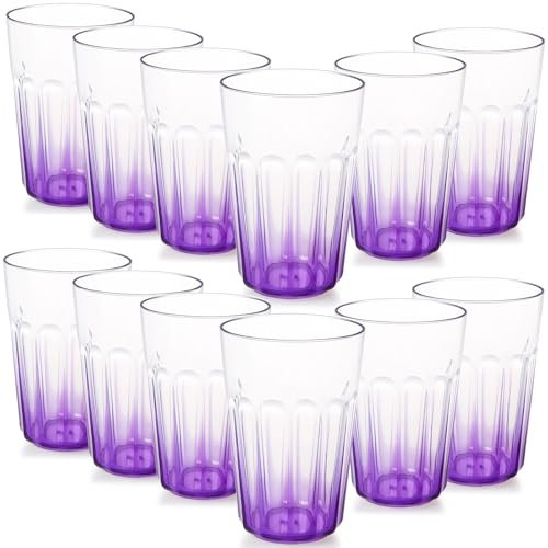 Greentainer Unbreakable Drinking Water Glasses - Reusable AS Plastic Coffee Cold Water Milk Tea Cups Tumbler Mugs for Party,Picnic,Camping, Stackable - 350ml, Set of 12