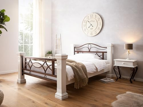 Woodkings Holzbett Byzanz Massivholz Weiß 200x200 | Bett, Landhausstil, Metall-Details, Romantisches Design