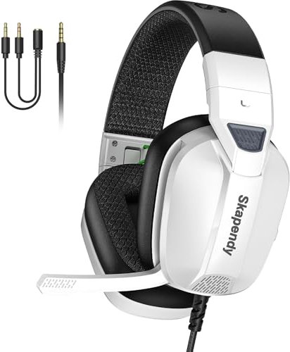 Skapendy VK80 Casque de jeu pour Xbox, Ps5, PC, Ps4, Switch, casque Gamer annulation du bruit, son aérien 3D, casque avec microphone, blanc